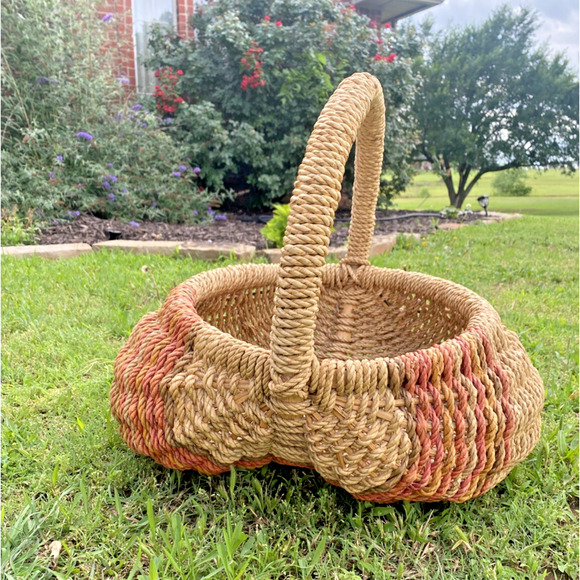 Vintage Buttocks Butt Basket Southwestern Stripe Egg Farm Flower Gathering 20" - Picture 1 of 16